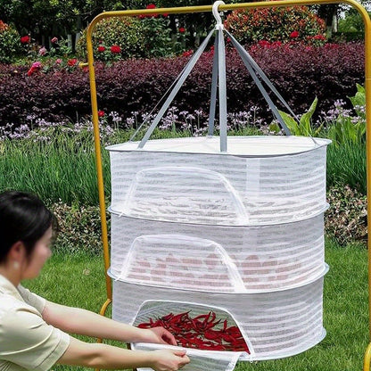 Foldable 2/3 Layer Mesh Drying Rack for Herbs, Clothes, And More - Includes Hooks And Zippers, Ideal for Drying Fish, Buds, Fruits, Hydroponic Flowers, Vegetables, And Dolls (Single Pack), Drying Racks