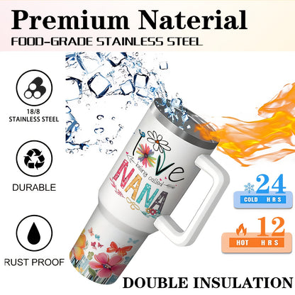 1pc 16/40oz Tumbler With Lid And Straw, NaNa, Stainless Steel Insulated Water Bottle With Handle, Keeps Cold For 24 Hours Or Hot For 12 Hours, Portable Drinking Cups, For Car, Home, Office, Travel Accessories