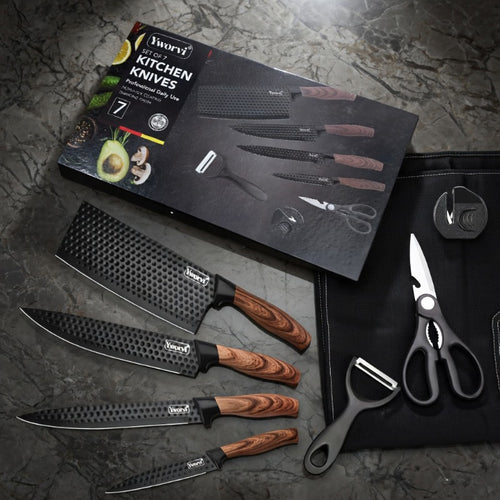 Professional Kitchen Knife Set, High Carbon Stainless Steel Ultra-Sharp Chef Knife Combination, Chef Knife And Slicing Knife, Optional Scraper Scissors And Whetstone, Suitable for Family Travel, Gift Box, with Anti-Stick Ergonomic PP Handle
