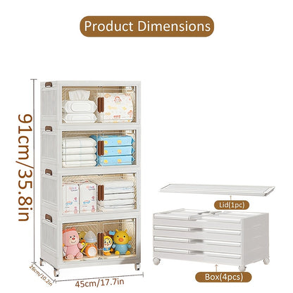 5--1 Layer Of Folding A Locker, The Kitchen Bin, Large Double Open Store Content Box, Cabinet Fittings, Furniture with Cover And Wheel Large Locker to Store Clothes, Snacks, And Books, Home Office Outdoor Folding Container 1/2/3/4/5Layer Cabinet