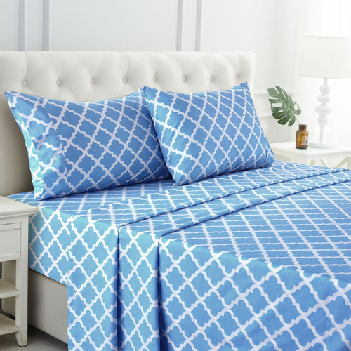Lux Decor 4 Pieces Quatrefoil Bed Sheets - Stylish Comfy Bedding Set - Hotel Luxury Skin Friendly Cooling Sheets & Pillowcases Without Filler - Classic Collection With 16 Inches Deep Pocket - Shrinkage & Fade Resistant