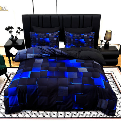 3pcs Cool Tech Digital Print Duvet Cover Set for All Seasons, Available in Red And Blue, in Four Sizes (Twin, Double, Queen, King) (1 Fitted Sheet + 1/2 Pillowcase, No Filling)