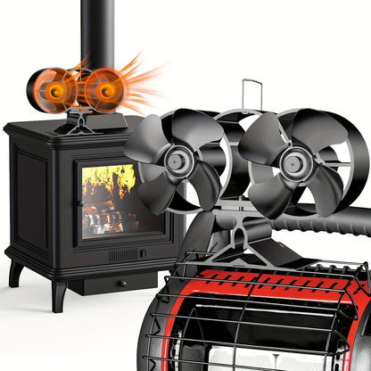 8-Blade Wood Stove Fan, Dual Motor Fireplace Fan for Buddy Heater, Wood/Log Burner Stove