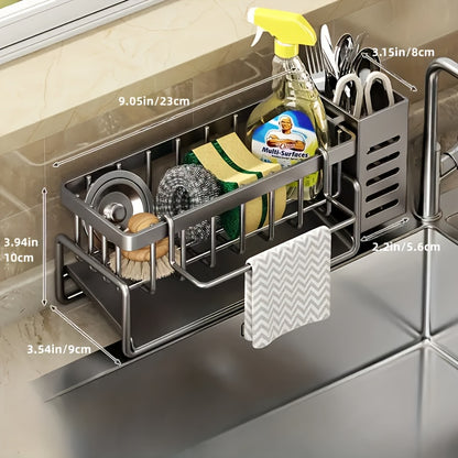 1 Set Kitchen Sink with Rag Rod Organizer, Kitchen Sink Storage Sponge Rack with Self-Draining Tray with Removable Rag Rod for Kitchen Sponges, Dishwashing Brushes, Forks And Spoons, Scouring Detergents, Rag Organizers, Toiletries Bathroom Organizer