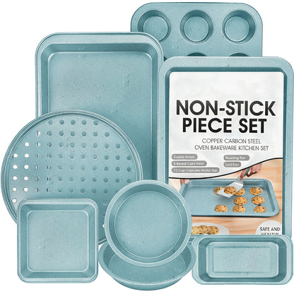 8pcs Bakeware Pan Set, Nonstick Cookie Sheet, 2 Round Cake Pans, Square Pan, Bread Pan, Baking Pan, Pizza Pan, Cookie Sheet, 12 Cup Muffin Pan For Oven, Kitchen Cookware Sets Baking Supplies, Black