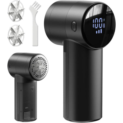 Electric Lint Remover Rechargeable Fabric Shaver 3-Speed Pill Remover Defuzzer with Battery Display Removes Fuzz Pilling from Sweater Blanket Jacket Furniture Couch One-Button Operation Black