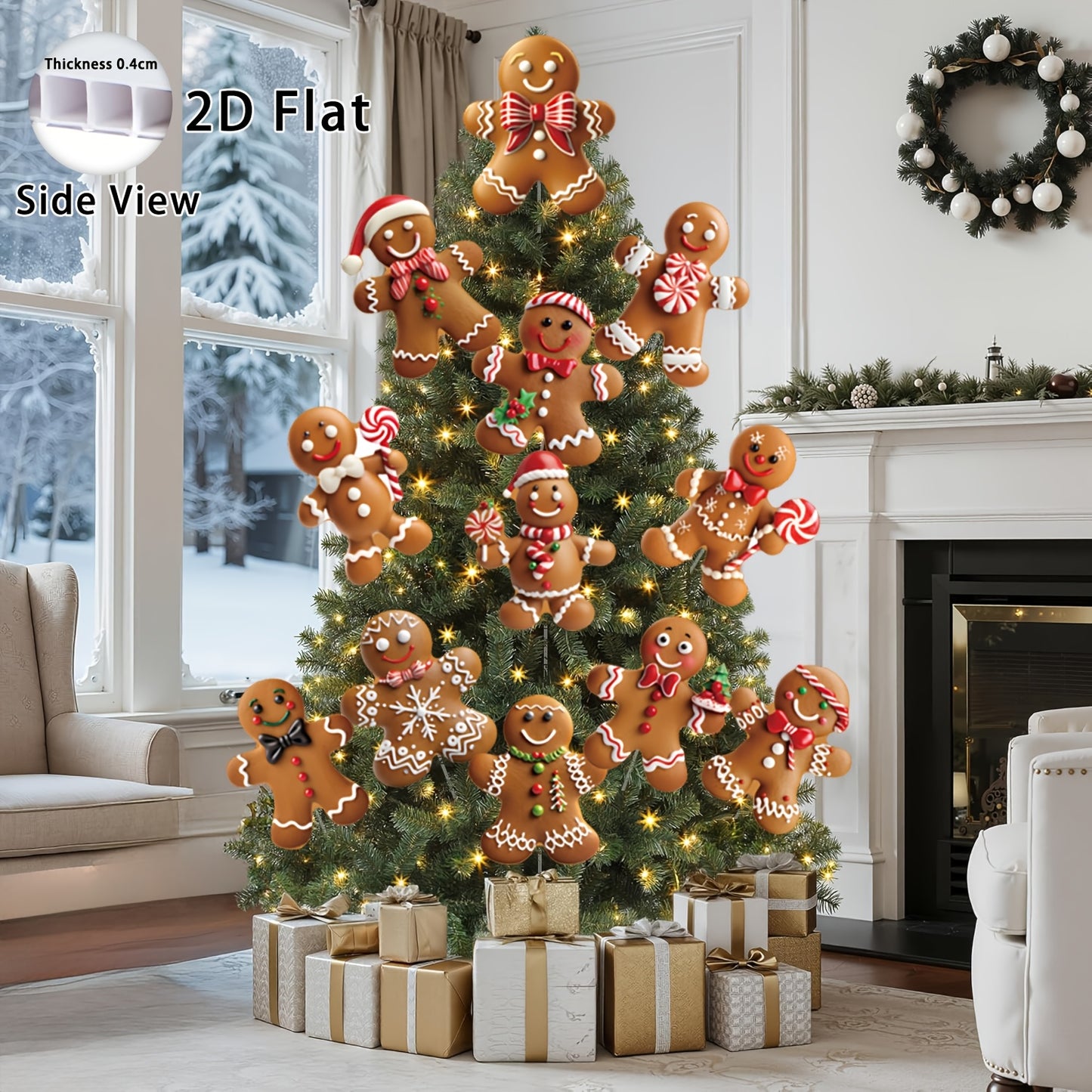 2D Flat, 12pcs Christmas Gingerbread for Man Decor for Tree-Christmas Tree Topper, Christmas Tree Decoration, Christmas Deocrations for Tree, Funny Christams Tree Ornament Christmas Gifts, 2D Flat