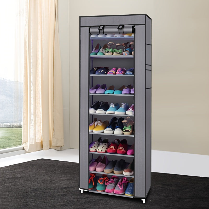 10-Layers 9 Lattices Shoe Rack with Dustproof Cover, Non-Woven Space-Saving Shoe Organizer for Entryway, Easy Assembly, Large Capacity, Home And Dormitory Storage