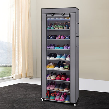 10-Layers 9 Lattices Shoe Rack with Dustproof Cover, Non-Woven Space-Saving Shoe Organizer for Entryway, Easy Assembly, Large Capacity, Home And Dormitory Storage