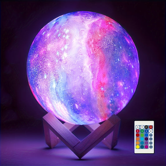 128 Colors Ball Moon Lamp | USB Plug-in LED Night Light with Wooden Bracket, Remote Control, Infrared Sensor, Modern Style, Suitable for Cafes, Shopping Malls and Other Places