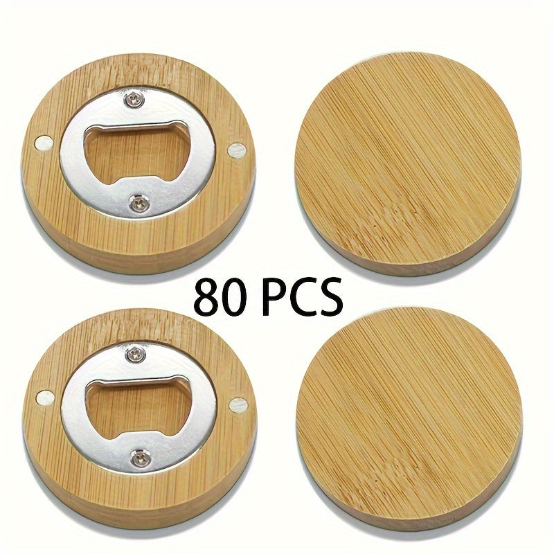 20/40/80/160pcs Round Bamboo Magnetic Bottle Opener, Fridge Magnet, Blank Bamboo Opener For Weddings And Home Kitchen, Unique Guest Favors And Gifts