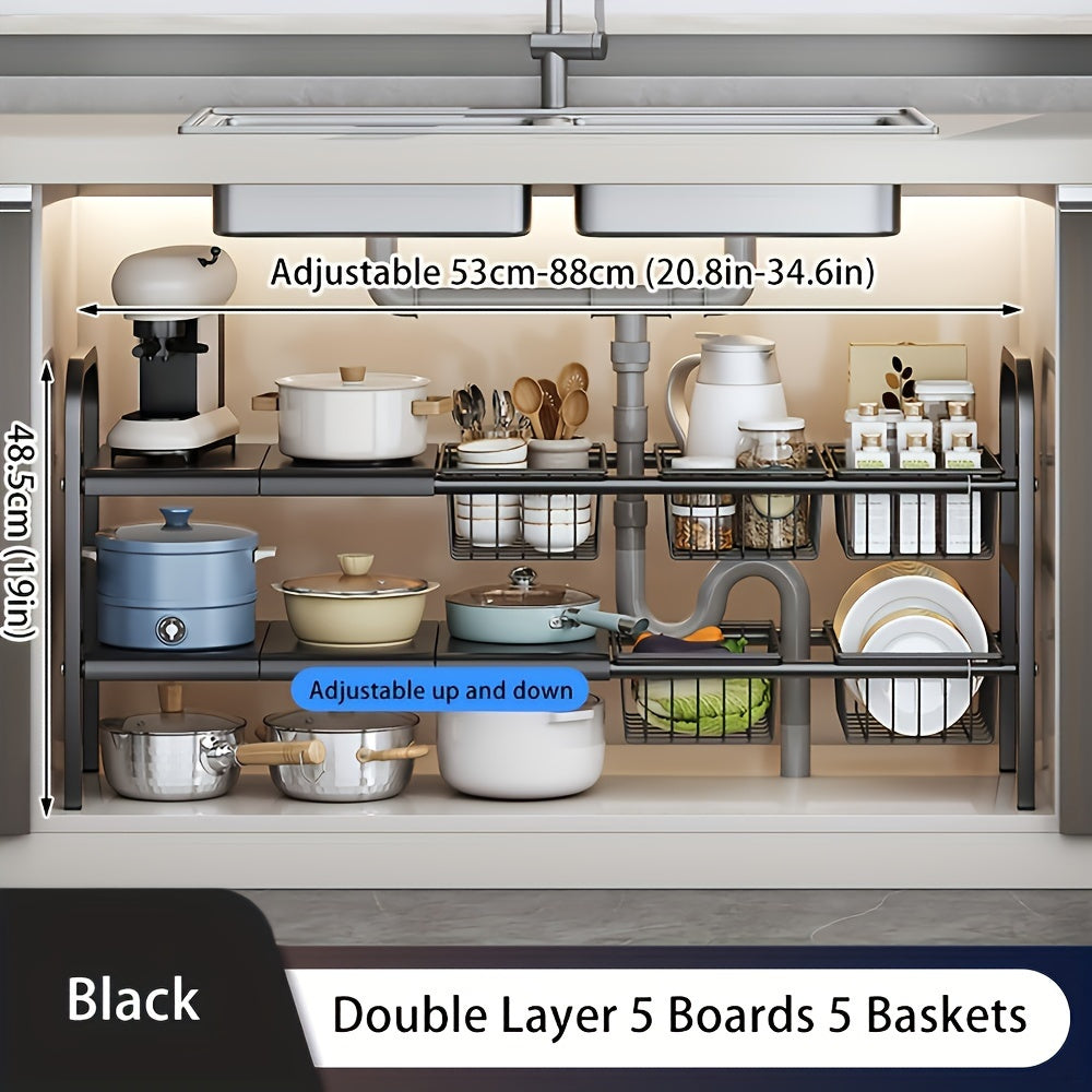 1 Expandable Under Sink Organizer & Locker 2 Tier Cabinet Shelf Organizer with 5 Removable Panels 5 Baskets for Under Kitchen Bathroom Sink Organizer & Storage.Thanksgiving And Christmas Gifts