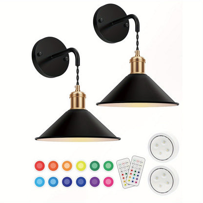 RGB Wireless Wall Lights Set of 2, Battery Operated Wall Sconce Dimmable Wall Lamp with Remote, Memory Function, Timer for Bedroom, Living Room