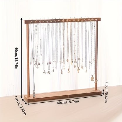 Jewelry Display Stand, 24/36 Hook Necklace Holder Organizer, Rustic Wood Tabletop Jewelry Tower, Tool-Free Assembly, Home Decor Boutique Retail