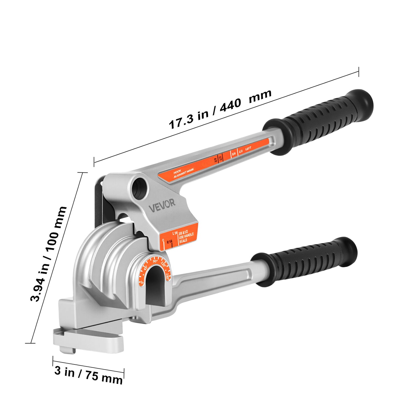 VEVOR 3 in 1 Lever Pipe Tube Bender for 1/4", 3/8", 1/2" (12.7mm) O.D. 0-180° Bending