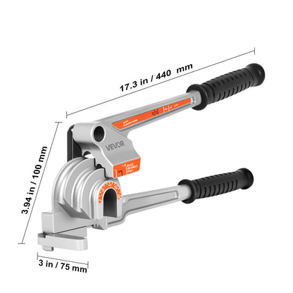 VEVOR 3 in 1 Lever Pipe Tube Bender for 1/4", 3/8", 1/2" (12.7mm) O.D. 0-180° Bending