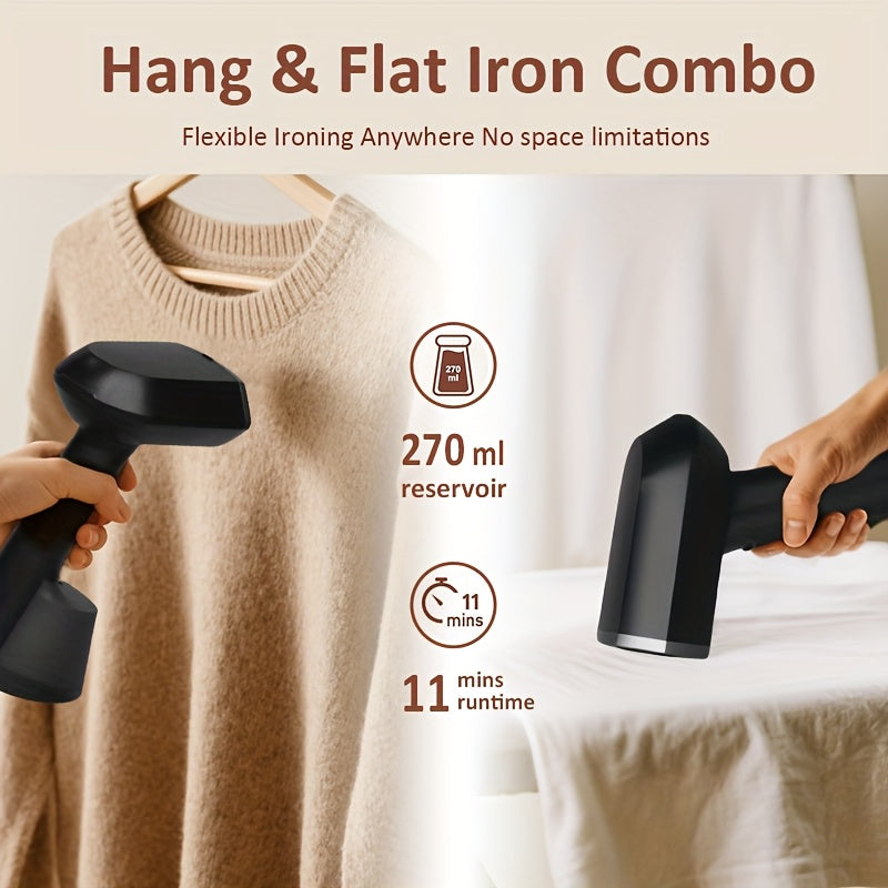 Compact Handheld Garment Steamer for Clothing. Heats Up in 30 Seconds, Features a 9.13oz Large Water Reservoir, Ergonomic Grip, And Removable Base Suitable for Shirts, Blouses, And Dresses. Ideal for Home And Travel Use
