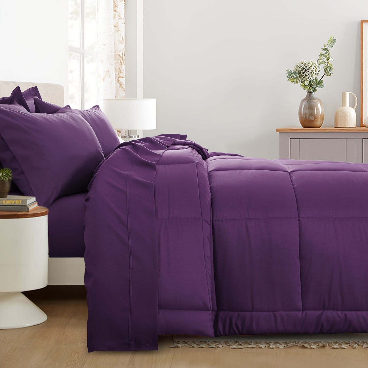 7pcs Comforter Set-Luxury Soft Fluffy Bedding With 1 Comforter, 1 Fitted Sheet, 1 Flat Sheet, And 4 Pillowcases & Pillow Cover-All Season Quilte Set Queen, Hypoallergenic, Breathable, Easy Care, Valentine'S Day Bed In A Bag, Gifts For Her