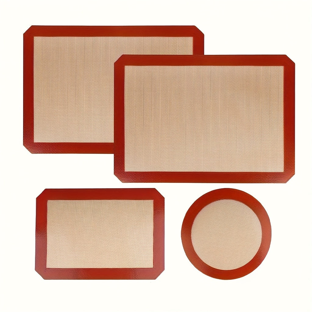 4pcs, Silicone Baking Mats Set, Silicone Bakeware, Baking Mats For Rolling Doug, Non-stick Reusable Baking Mat, Baking Slip Mats Oven Liner Sheet, Macaron Baking Mat, Food Grade Round & Square Mat For Baking, Macaron, Cookies, Bread And Pastries