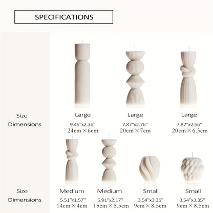 7-Pack Large Ribbed Pillar Candles - Soy Wax Handmade Home Decor Candles For Housewarming Gift, Shelf Decor, Wedding, Dining Table Centerpiece