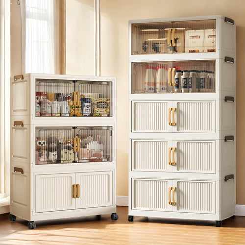 Large 5/3/1-Story Plastic Storage Box with Lid 19 "Face Width-Folding Lockers, Foldable Stackable Container with Wheels, Folding Storage System, Suitable for Wardrobe, Bathroom, Home, Office, Dormitory