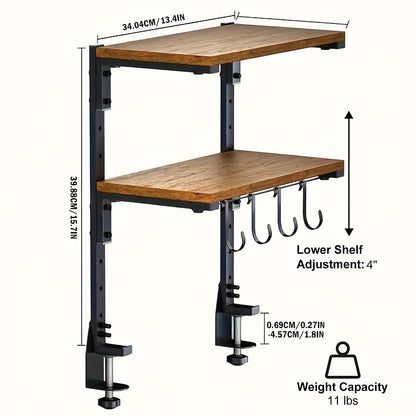 2-Tier Desktop Storage Shelf – Heavy-Duty Carbon Steel Desk Organizer, Adjustable Space-Saving Rack with Rustic Brown Finish, No Tools Needed, for Home Office Desk Workshop Workspace