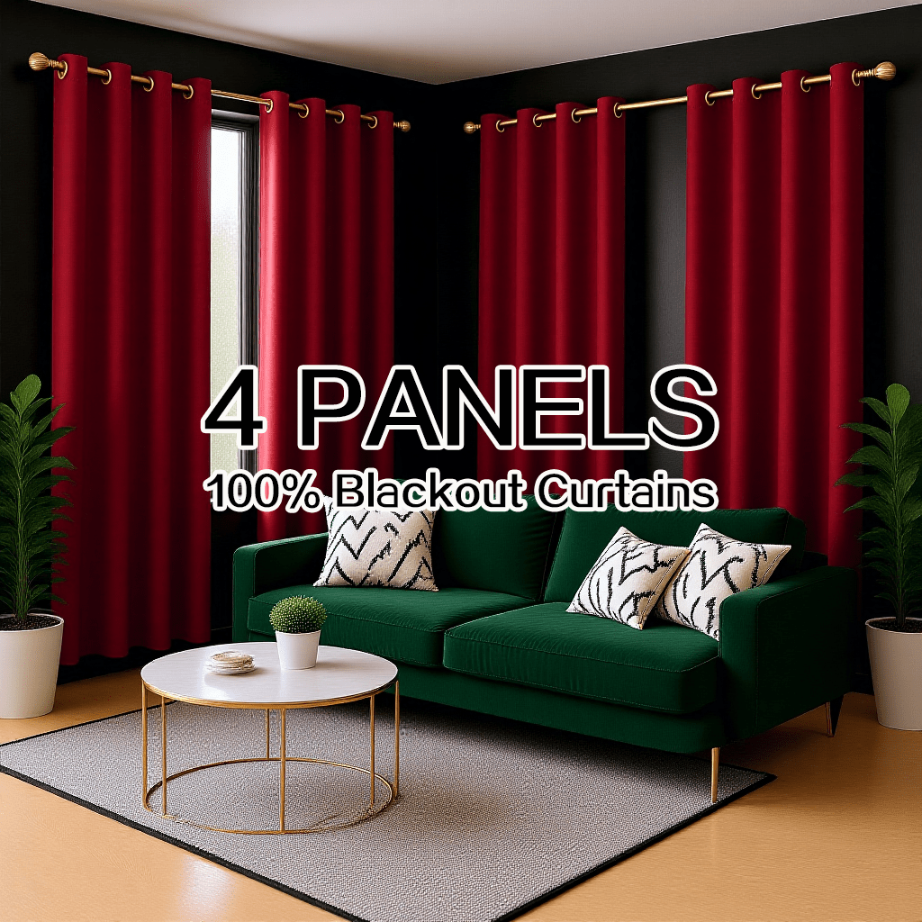 4 Panels 100% Blackout Curtains Heat Insulation Noise Reduction Privacy Protection Thermal Insulated Light Blocking Room Darkening Energy Saving Window Curtains Partition Curtains Suitable for Living Rooms Bedrooms Balconies and Courtyards