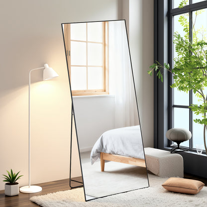 Arched/Rect Full Length Mirror, Full Body Mirror With Stand, Hanging Or Leaning For Wall, Aluminum Alloy Thin Frame Floor Standing For Hotels And Bathrooms