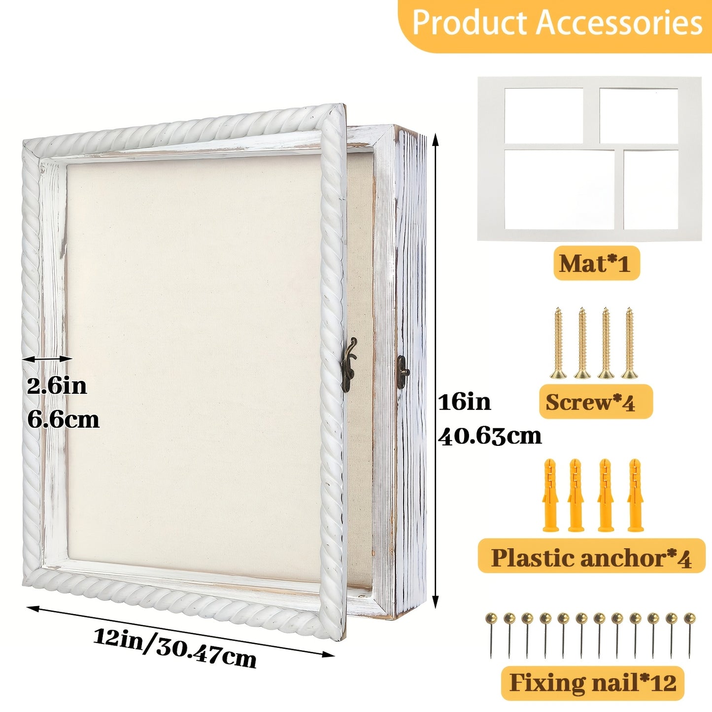 Shadow Box Frame with Linen Back – Large Rustic Memory Display Case 11x14 & 12x16 Inch for Photos, Medals, Coins, Pins, Flowers & Collectibles, 4 Removable Shelves, Black White Brown