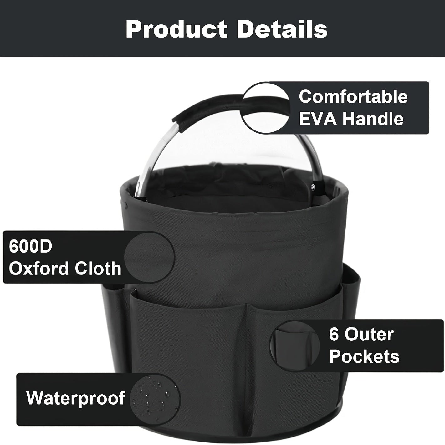 Foldable 4.49gal Cleaning Caddy Organizer with Handle - Portable Storage Basket for Cleaning Supplies, Toiletries & Garden Tools | Multi-Purpose Collapsible Bucket Bag for Home, Travel & Outdoor Use (Black), Shelf Baskets
