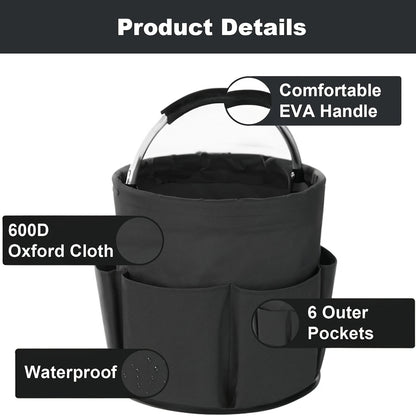 Foldable 4.49gal Cleaning Caddy Organizer with Handle - Portable Storage Basket for Cleaning Supplies, Toiletries & Garden Tools | Multi-Purpose Collapsible Bucket Bag for Home, Travel & Outdoor Use (Black), Shelf Baskets