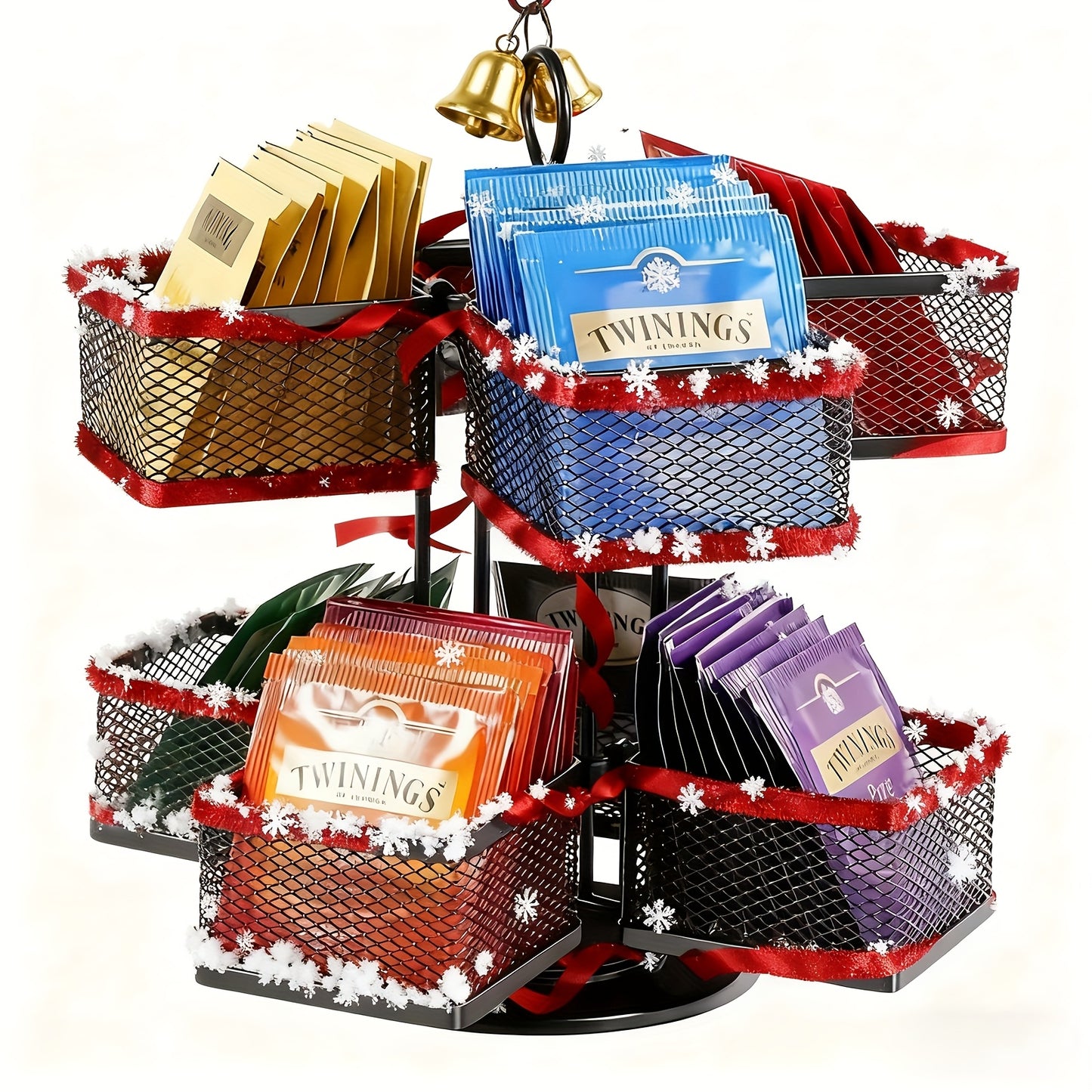 Tea Bag Organizer Storage Holder 360-Degrees Spinning Carousel, 8 Compartments TeaBags Display Rack With Lazy Susan Platform For Kitchen Home Office Coffee Bar Counter -Black