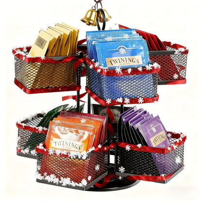 Tea Bag Organizer Storage Holder 360-Degrees Spinning Carousel, 8 Compartments TeaBags Display Rack With Lazy Susan Platform For Kitchen Home Office Coffee Bar Counter -Black