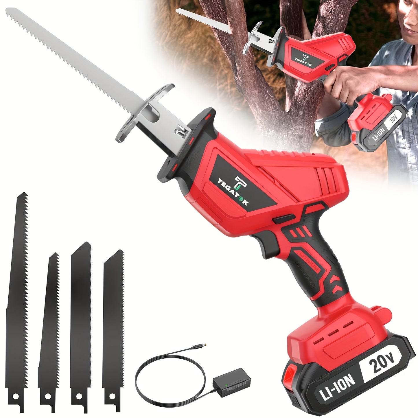 Newly Upgraded Electric Reciprocating Saw, Wireless HandSaw with LED Light and Safety Lock, Suitable for Multi-Purpose Cutting, Equipped with 1 Or 2 Battery, Replaceable Saw Blades and Tool Box, Tools On At a Discount, Men's Gift, Christmas Gift