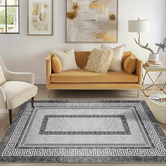 Persian Boho Area Rug - Luxury Crystal Velvet 850GSM Floral Pattern | Non-Slip Machine Washable 100% Polyester Carpet | Grey Black Marble Effect Living Room & Bedroom Rug for High Traffic Areas