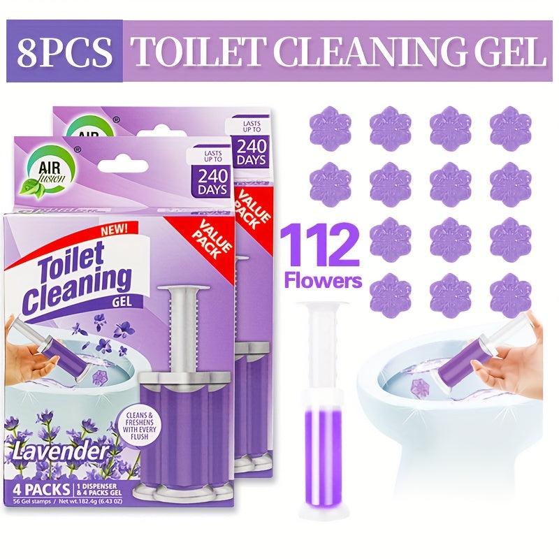 4/8pcs-56/112 Count Fresh Flower Gel Stamp Toilet Cleaner, Air Freshener, Fresh Bathroom Toilet Cleaning Gel Stamp, Helps Keep Toilet Clean, Prevents Scale and Toilet Ring, 6 Fragrance Options, Includes 1 Dispenser and 4 Gels