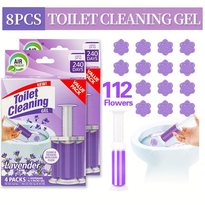 4/8pcs-56/112 Count Fresh Flower Gel Stamp Toilet Cleaner, Air Freshener, Fresh Bathroom Toilet Cleaning Gel Stamp, Helps Keep Toilet Clean, Prevents Scale and Toilet Ring, 6 Fragrance Options, Includes 1 Dispenser and 4 Gels
