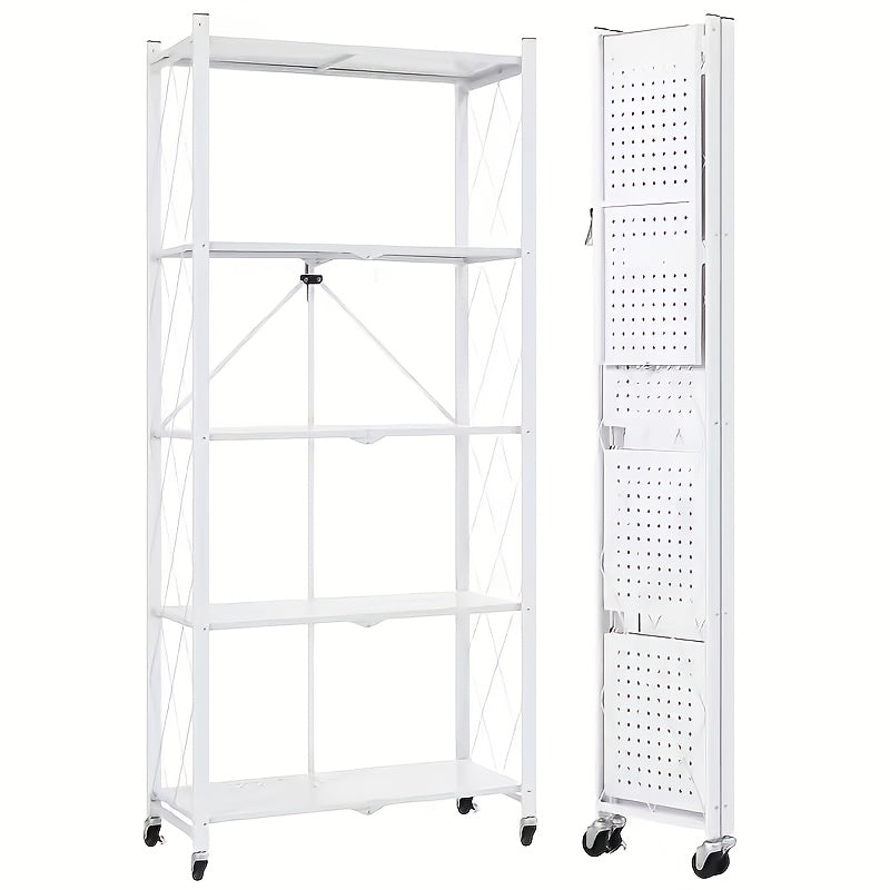 3/4/5 Layer Folding Storage Rack, No Installation, with Wheels, Can Move Freely, Suitable for Living Rooms, Kitchens, Garages, Study Rooms, Basement Storage Rooms, Practical Shelves, Multi-Tier Office Storage Rack Standing Shelf, Standing Shelf
