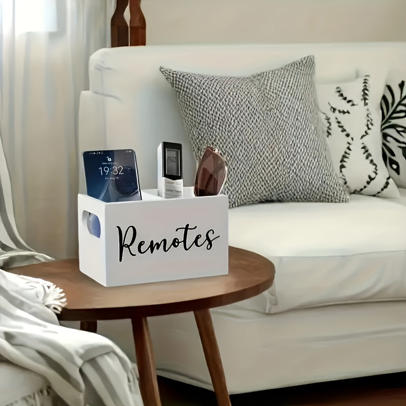 High-Quality Recycled Wood "Remote Control" Label Storage Box - Multi-Compartment Organizer, Suitable for Remotes and Office Supplies, Minimalist Black Desktop and Living Room Storage Box, Shelf Baskets