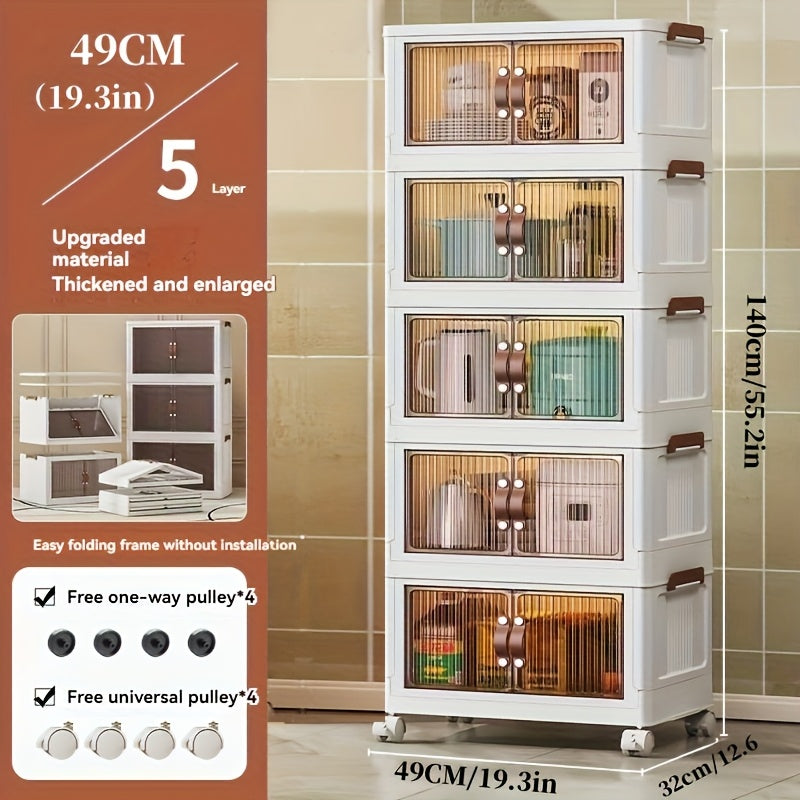 White Foldable Storage Cabinet with a Lid And Stackable Wheels, Measuring 19.29inch/29.53inch, Ideal for Clothes And Bedding. A Space-Saving Wardrobe Suitable for Snacks And, This Durable Organizer Is Perfect for Bedrooms And Game Rooms