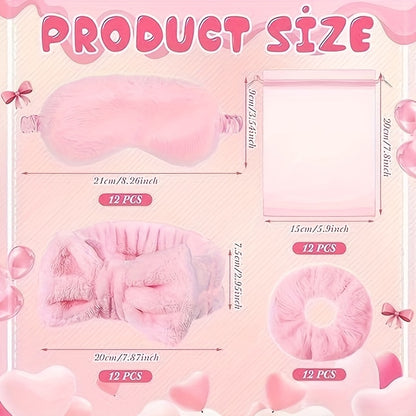 24/48 Pack Pink Party Spa Party Packs - 6/12 Headbands, 6/12 Sleep Masks, 6/12 Hair Bands, 6/12 Organza Gift Bags - Suitable for Bachelorette Parties, Bridal Showers, And Mother'S Day Gifts - The Best Set of Supplies for A Party Event