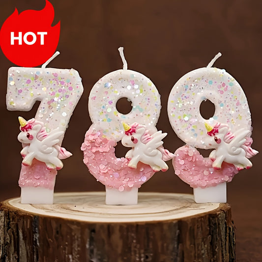 1pc Unicorn 0-9 Combination Anniversary Birthday Cake Party Decoration, Photography Anniversary Date Atmosphere Decoration, Dining Table Living Room Decor, Wedding Decoration, Cake Shop, for Halloween,Christmas Event & Party Supplies for Christmas