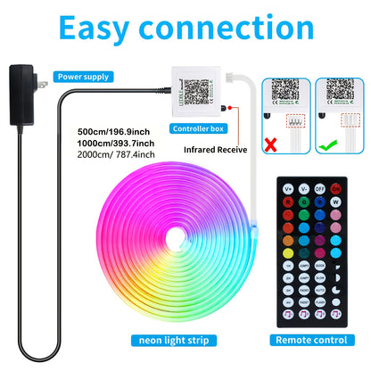Neon Rope Lights RGB LED Flexible Strip with App & Remote Control, IP65 Waterproof, Music Sync, Cuttable, 24V Safe, DIY Neon Light for Bedroom, Gaming Room, Kitchen, Outdoor, Halloween, Christmas Decor