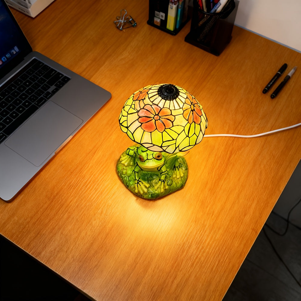 1 Creative 3D Frog Table Lamp | Floral-Painted Flower Night Light, Warm Ambiance Home Decor, Perfect for Bedside, Office Desk, Or Study Decor, Ideal Wedding, Birthday, And Holiday Gift, Plastic Material