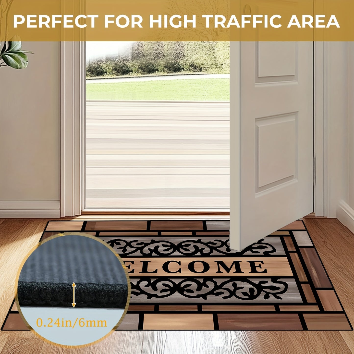 Wooden Pattern Welcome Doormat Entrance Carpet Non-Slip Floor Mats Indoor Home Decor