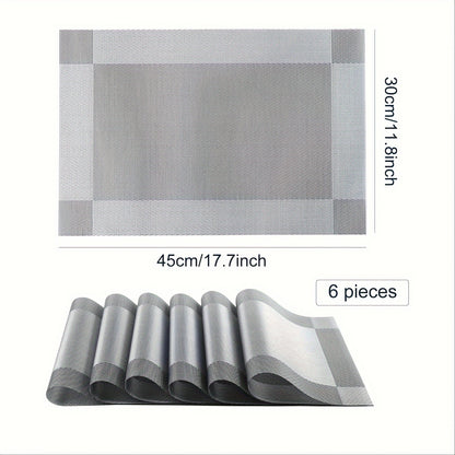 6 Pack, Place Mats for Kitchen Dining Table, Heat-Resistant Anti-Skid Stain Washable PVC Table Mats, Easy to Cleaning Vinyl Dinner Mats(Golden, Brown, Silvery), 11.8inch*17.7inch