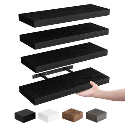 Floating Shelves for Wall 4/8pcs 15.8 Inch, Rustic Wood Wall Shelves with Invisible Brackets, Wall Mounted Display Shelf for Home Decor, Living Room, Bedroom, Bathroom – Walnut, Brown, Black, White, Gray