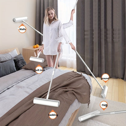 Pet Hair Removal Set 4 Piece Extendable Mop Brush with 3 Sticky Roller Refill Rolls for Floor Sofa Carpet Furniture Lint Roller Mop Combo for Dog Cat Hair Cleaning Home Use