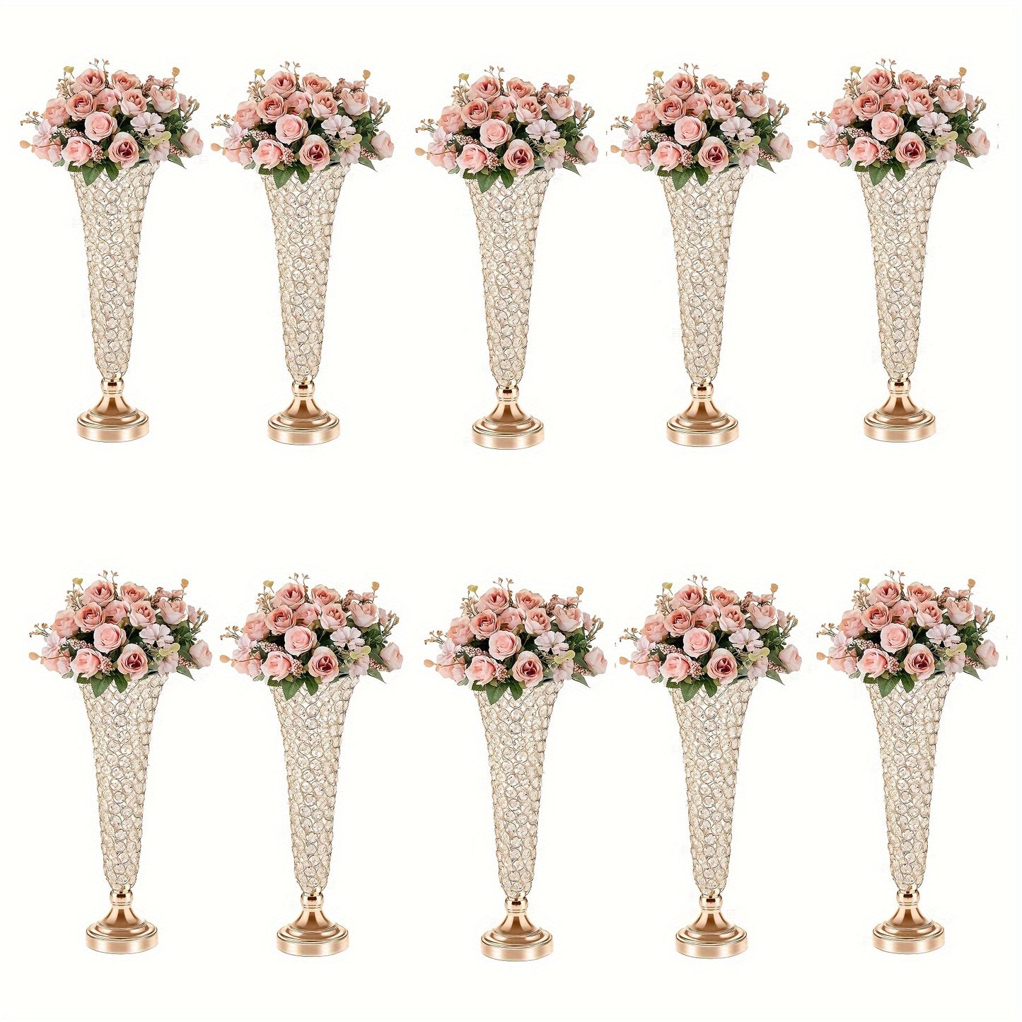 2pcs/ 10pcs Crystal Trumpet Floral Vase - Centerpieces for Wedding Table, Wrought Crystal Vase, Flower Vases for Party Dinner Centerpiece Event, Anniversary Ceremony Birthday Home Decoration