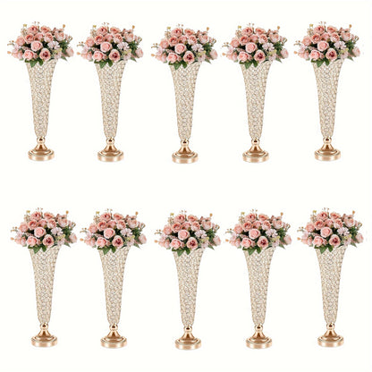 2pcs/ 10pcs Crystal Trumpet Floral Vase - Centerpieces for Wedding Table, Wrought Crystal Vase, Flower Vases for Party Dinner Centerpiece Event, Anniversary Ceremony Birthday Home Decoration